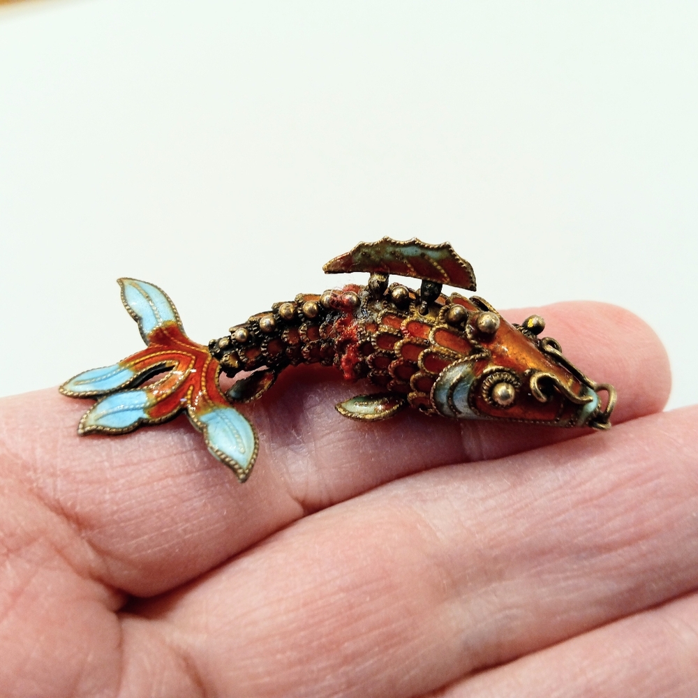 Chinese Export Silver Enamel Articulated Koi Fish Pendant Vintage - Picture 6 of 7